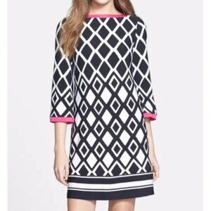 EUC Joseph Ribkoff Geo Shift Dress Black/White/Pink